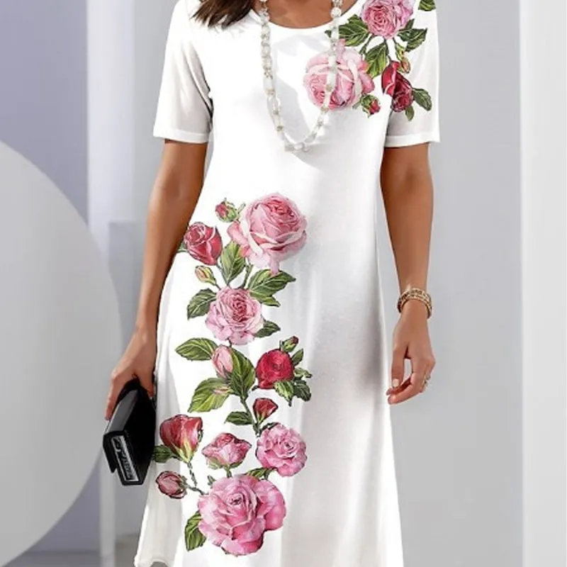 ⏳ Limited time 50% off! 💥Rose Bloom Short Sleeve Dress（The more you buy, the higher the discount）