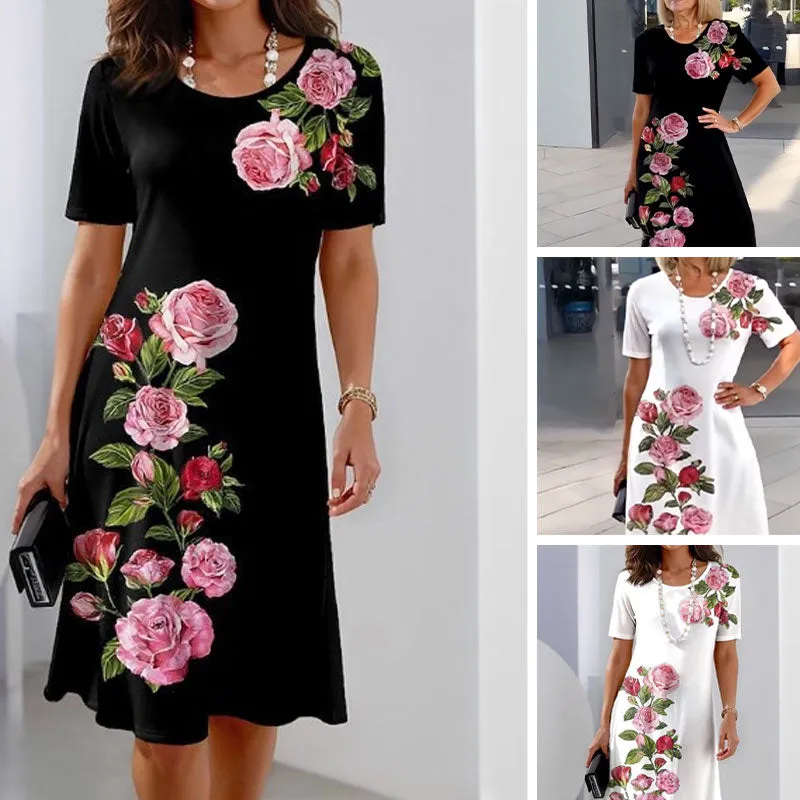 ⏳ Limited time 50% off! 💥Rose Bloom Short Sleeve Dress（The more you buy, the higher the discount）