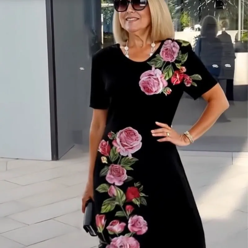⏳ Limited time 50% off! 💥Rose Bloom Short Sleeve Dress（The more you buy, the higher the discount）
