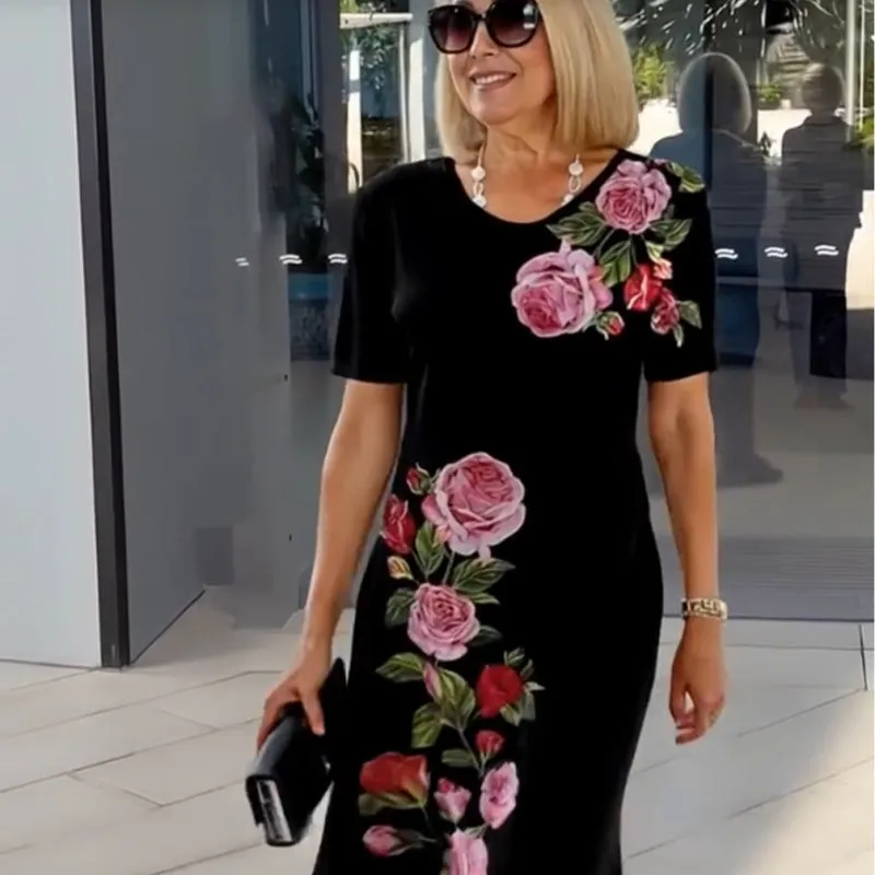 ⏳ Limited time 50% off! 💥Rose Bloom Short Sleeve Dress（The more you buy, the higher the discount）