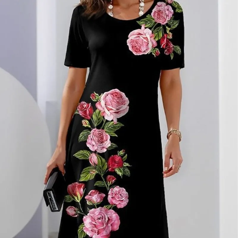 ⏳ Limited time 50% off! 💥Rose Bloom Short Sleeve Dress（The more you buy, the higher the discount）