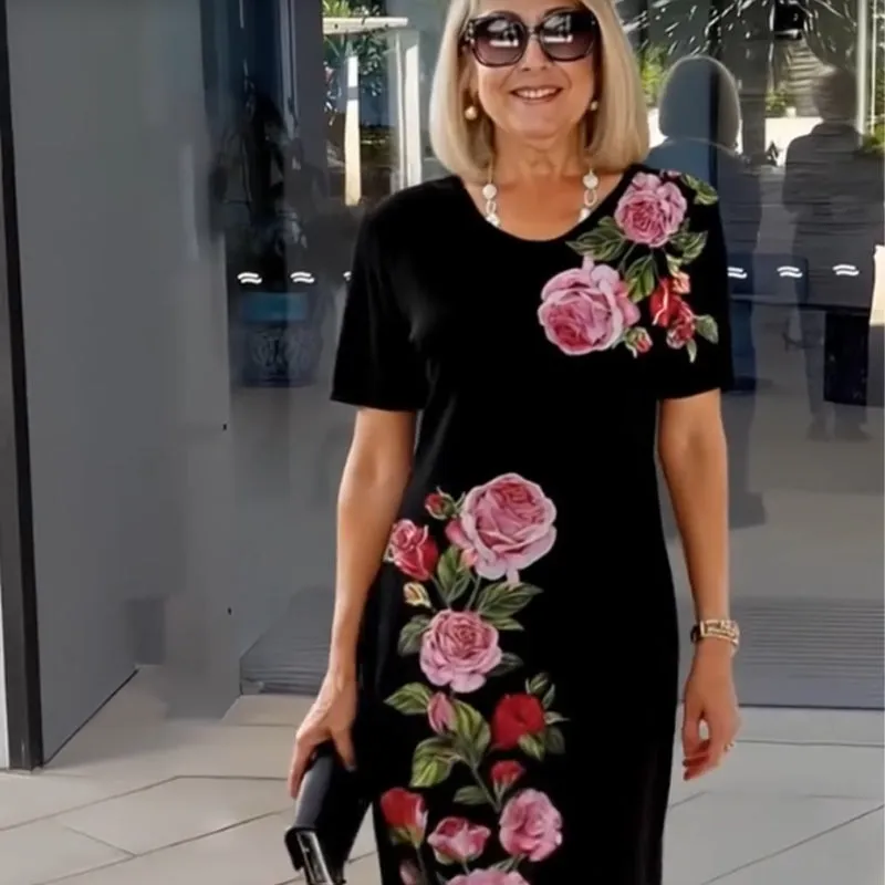 ⏳ Limited time 50% off! 💥Rose Bloom Short Sleeve Dress（The more you buy, the higher the discount）