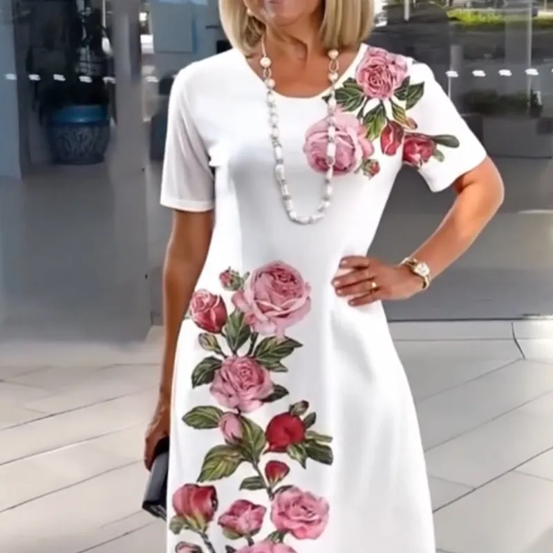 ⏳ Limited time 50% off! 💥Rose Bloom Short Sleeve Dress（The more you buy, the higher the discount）
