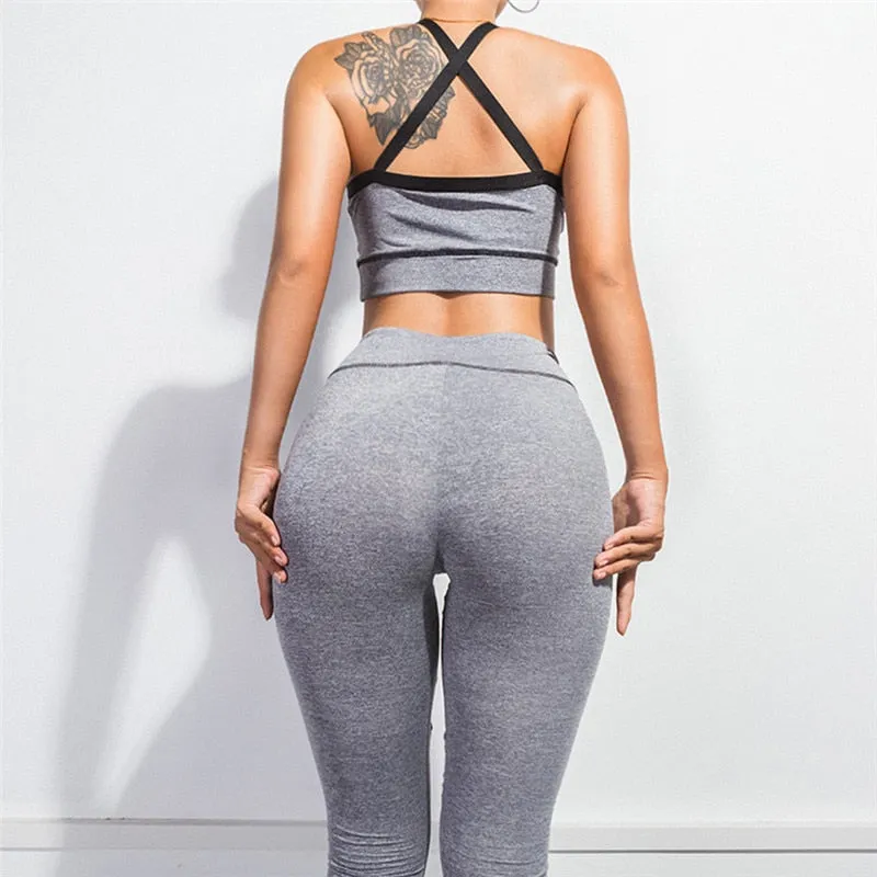 2 Pcs Grey Sets Sports Bra and Leggings