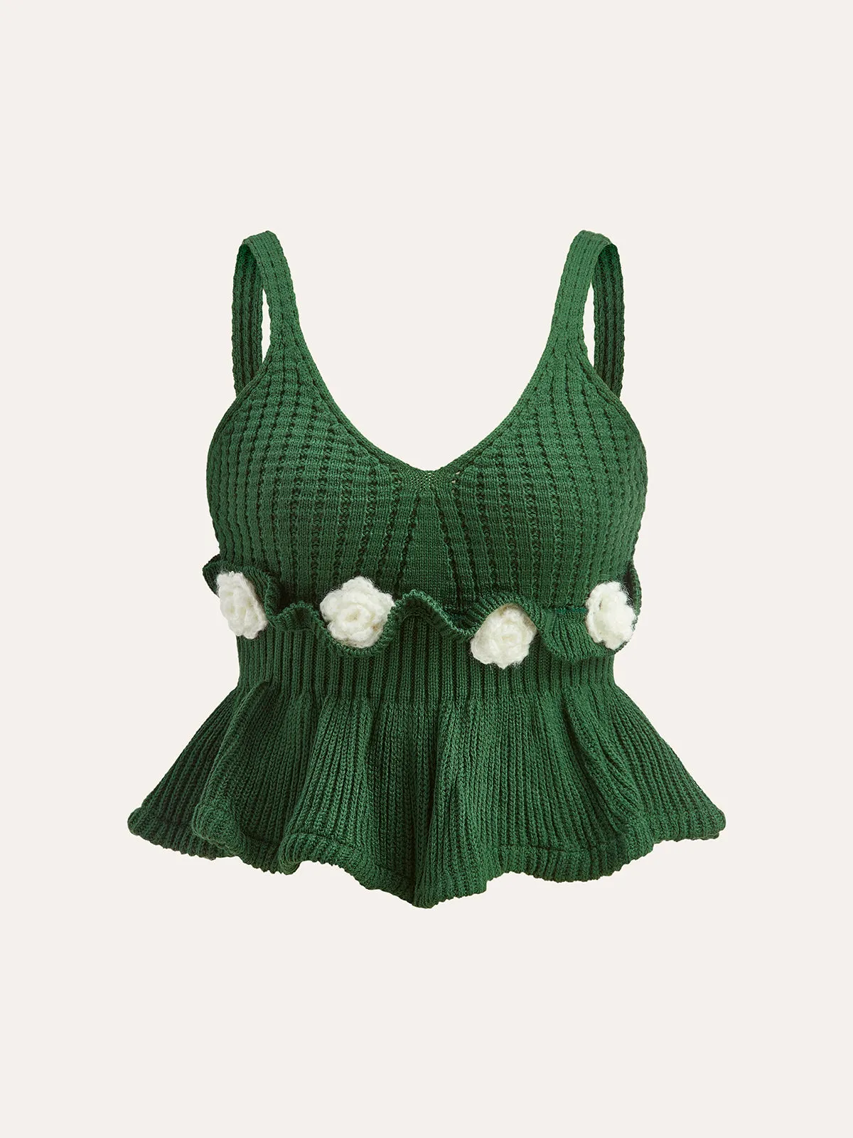 3D Crochet Flower Peplum Sweater Vest