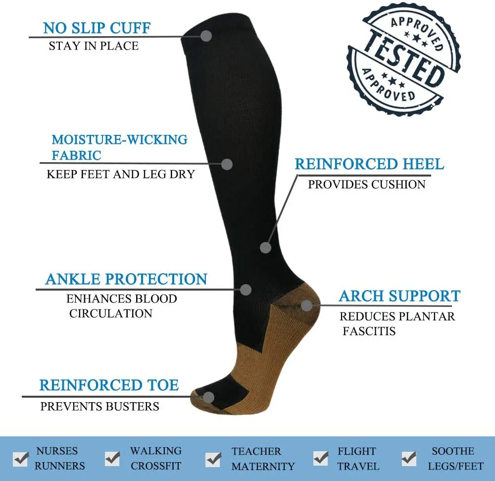4-Pairs Copper Compression Socks for Man and Woman (15-20 mmHG）| ACTINPUT