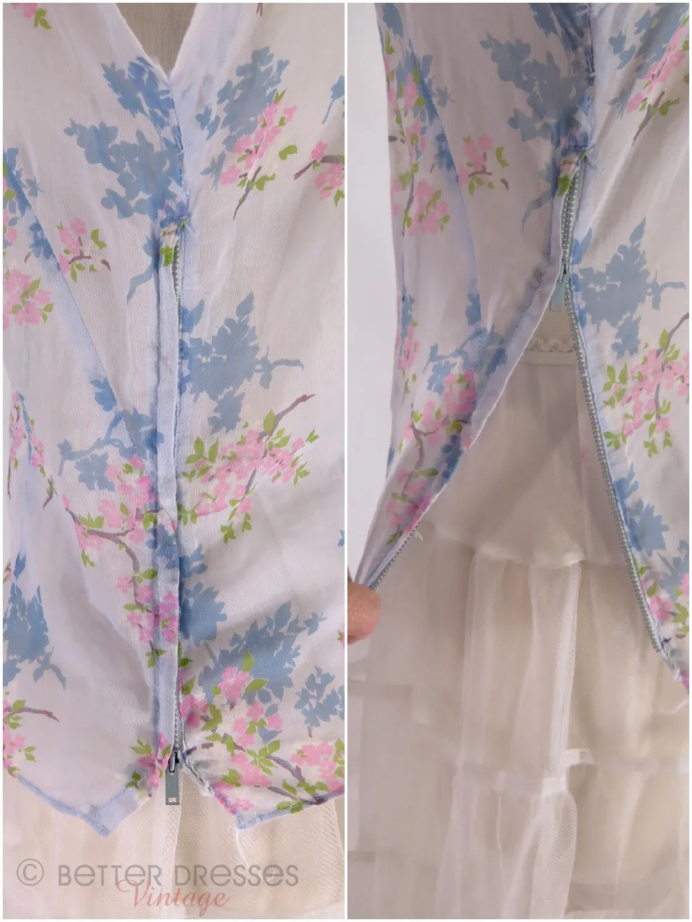 40s/50s Patio Dress in Light Blue Floral Cotton
