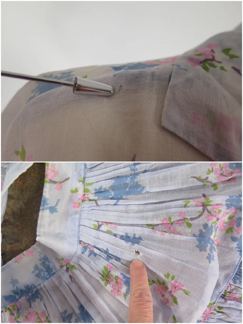 40s/50s Patio Dress in Light Blue Floral Cotton