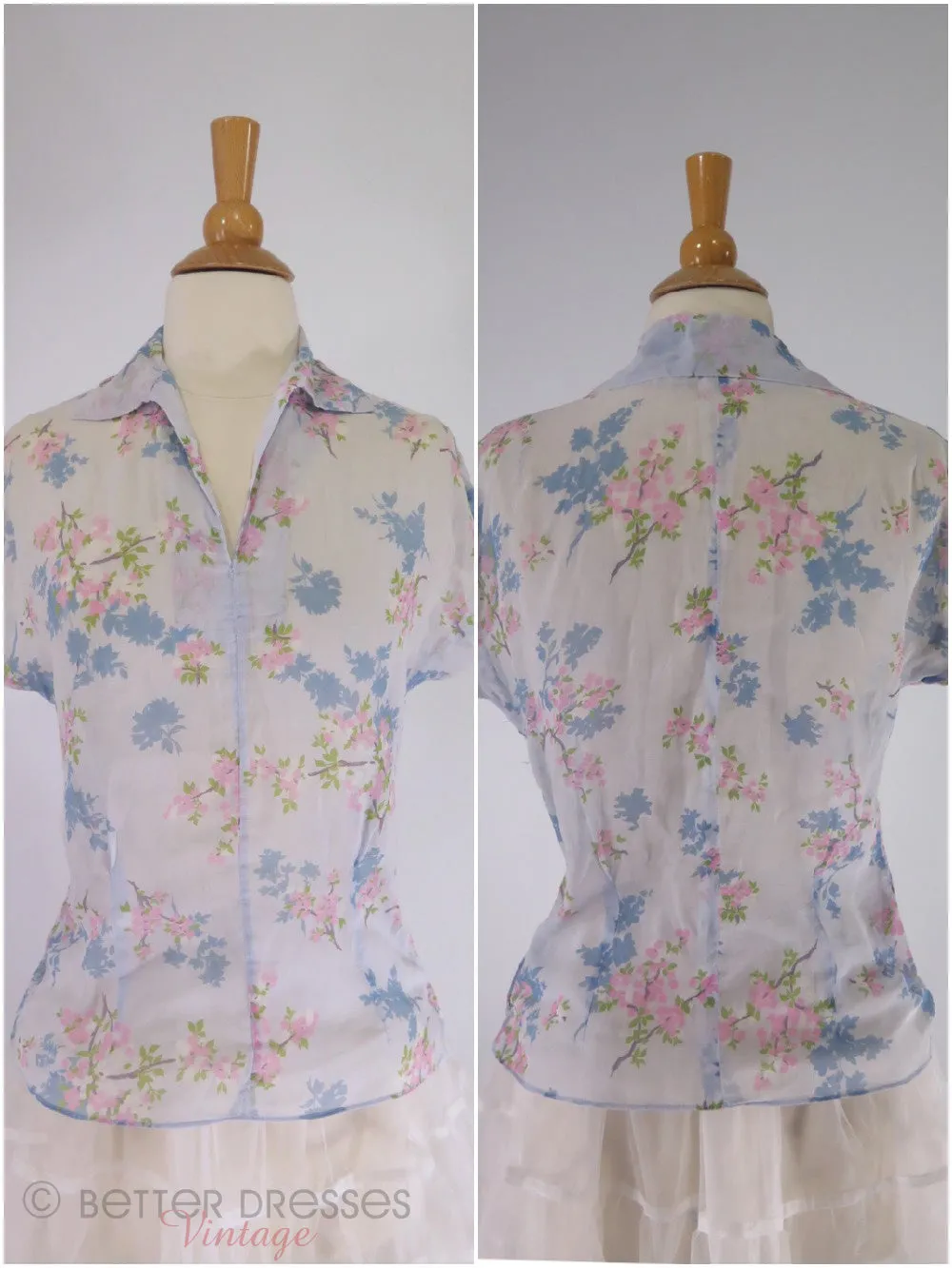 40s/50s Patio Dress in Light Blue Floral Cotton