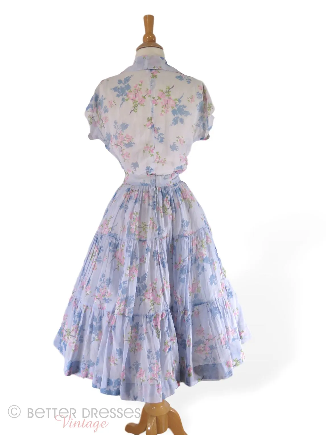 40s/50s Patio Dress in Light Blue Floral Cotton