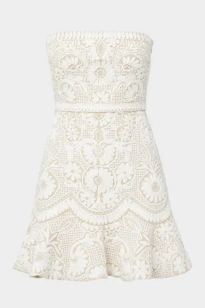 Agata Embroidered Strapless Dress in Light Pebble