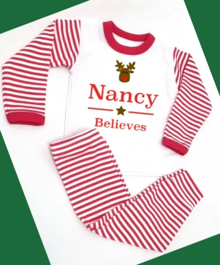 Antlers Believes Personalised Red Stripe Pyjamas