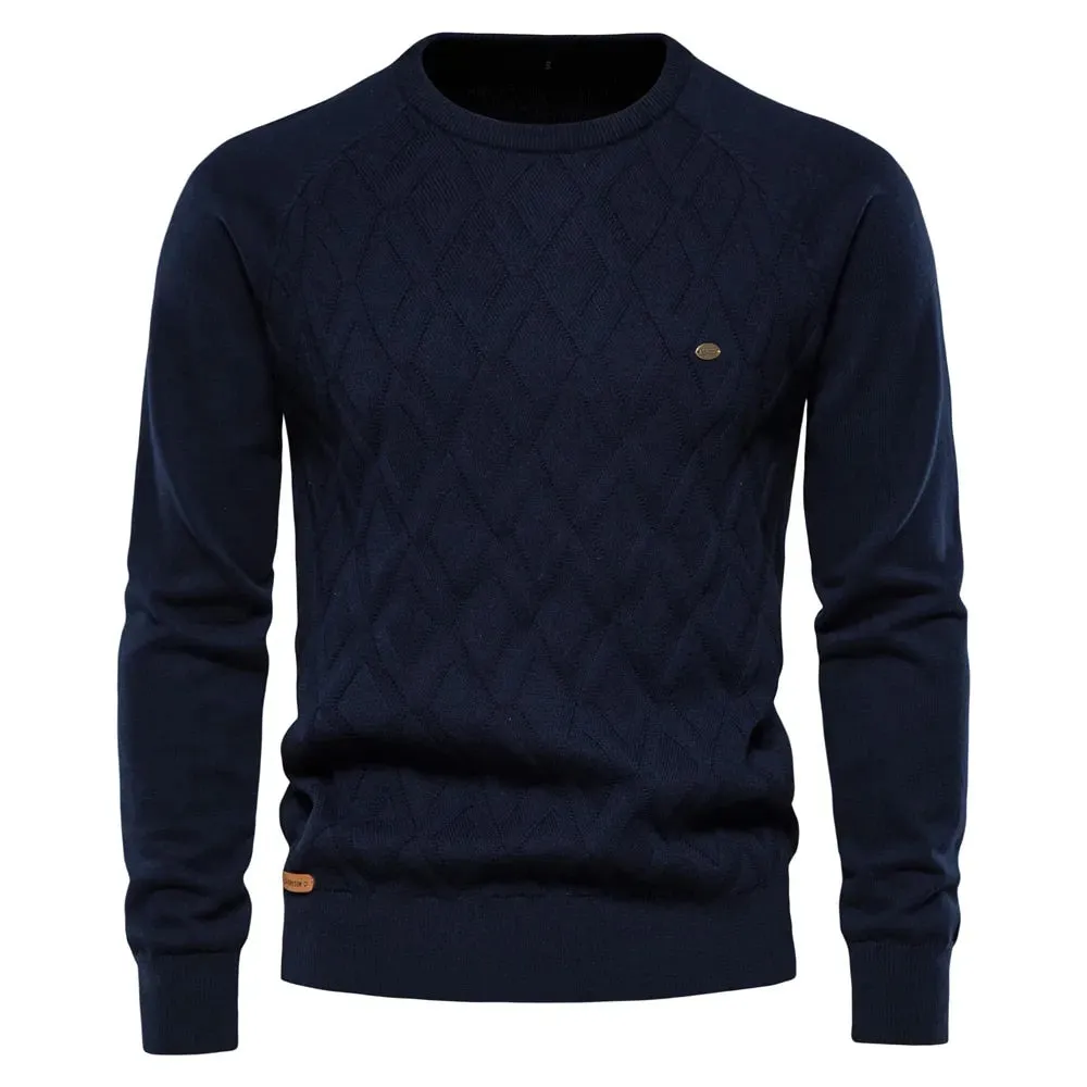 Argyle Basic Solid Color O-Neck Long Sleeve Knitted Men Sweaters