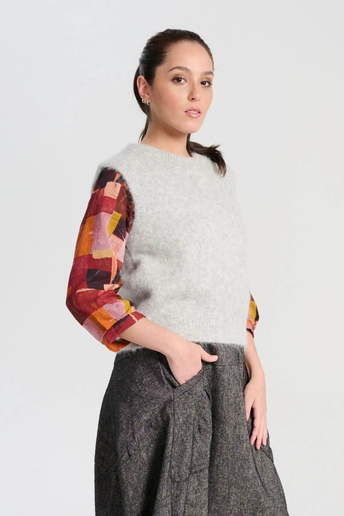 Aspen Knit Vest Light Grey in Alpaca