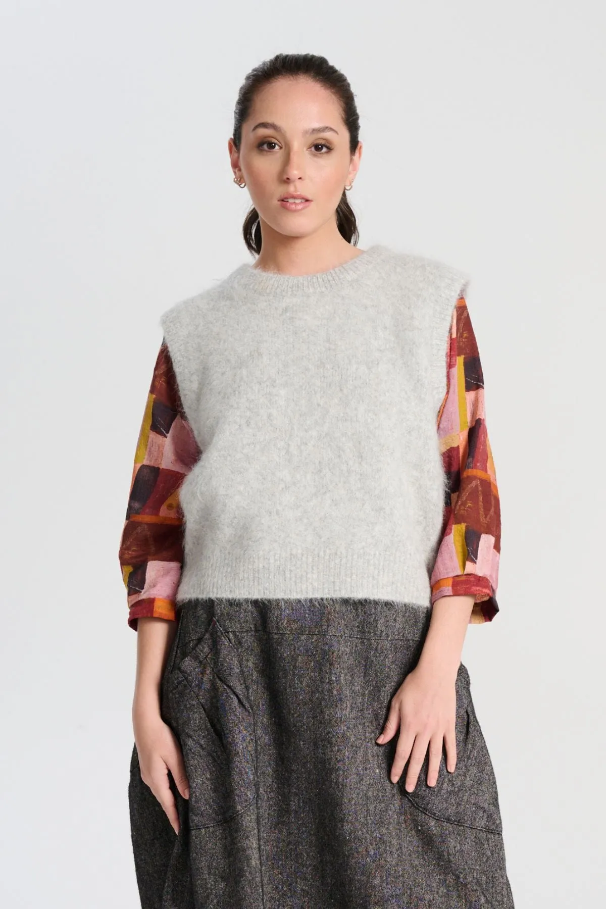 Aspen Knit Vest Light Grey in Alpaca