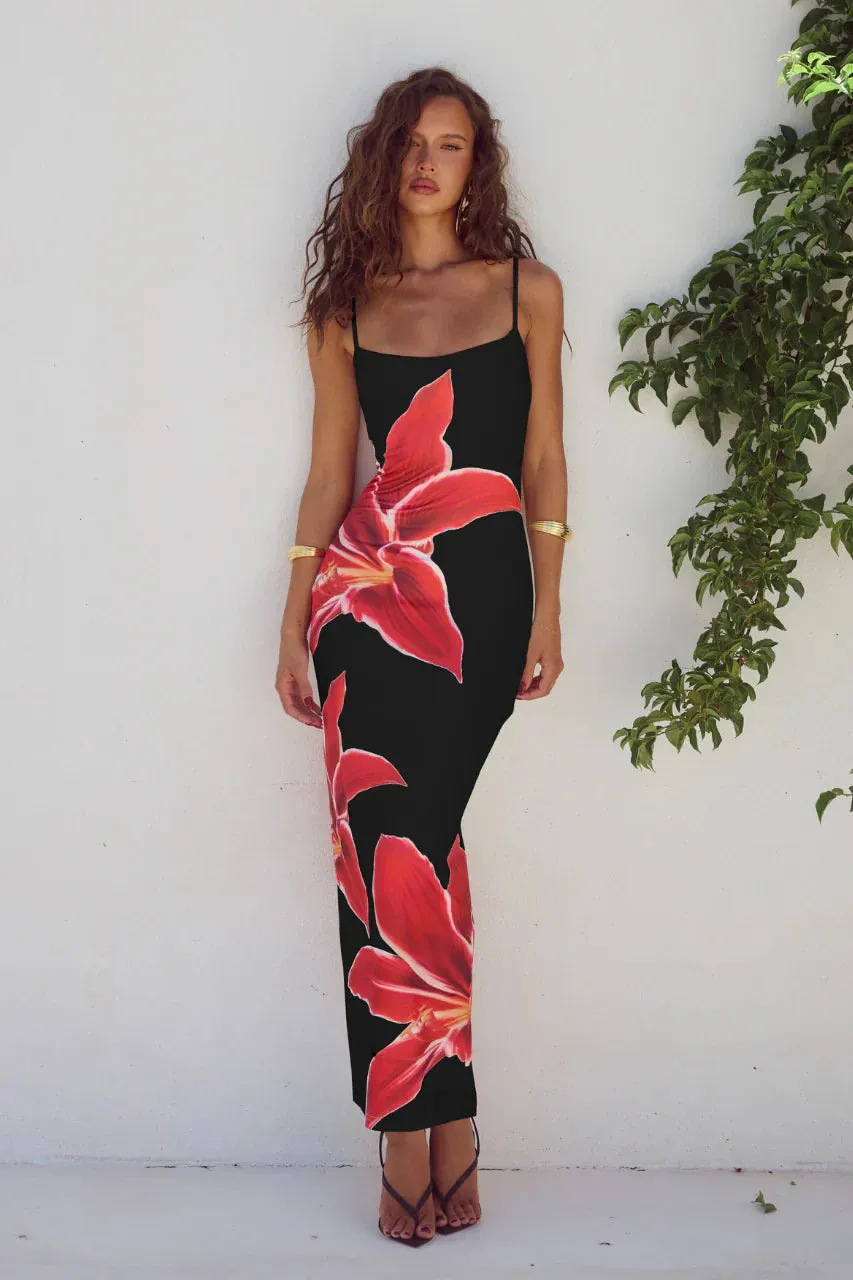 Astrid Flower Slit Maxi Dress
