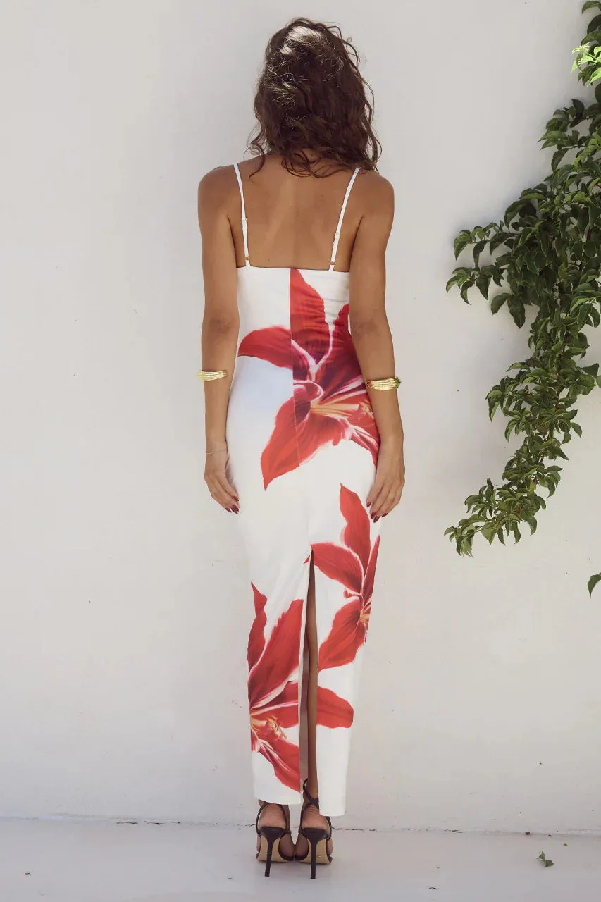 Astrid Flower Slit Maxi Dress
