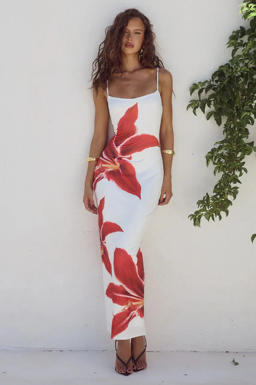 Astrid Flower Slit Maxi Dress