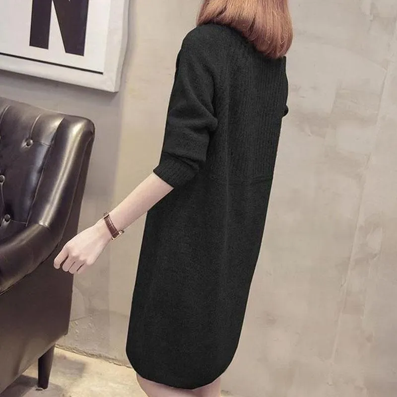 Autumn and Winter Half Turtleneck Sweater Mid-length Loose Solid Color Bottoming Shirt Fashion Casual Sweater Skirt