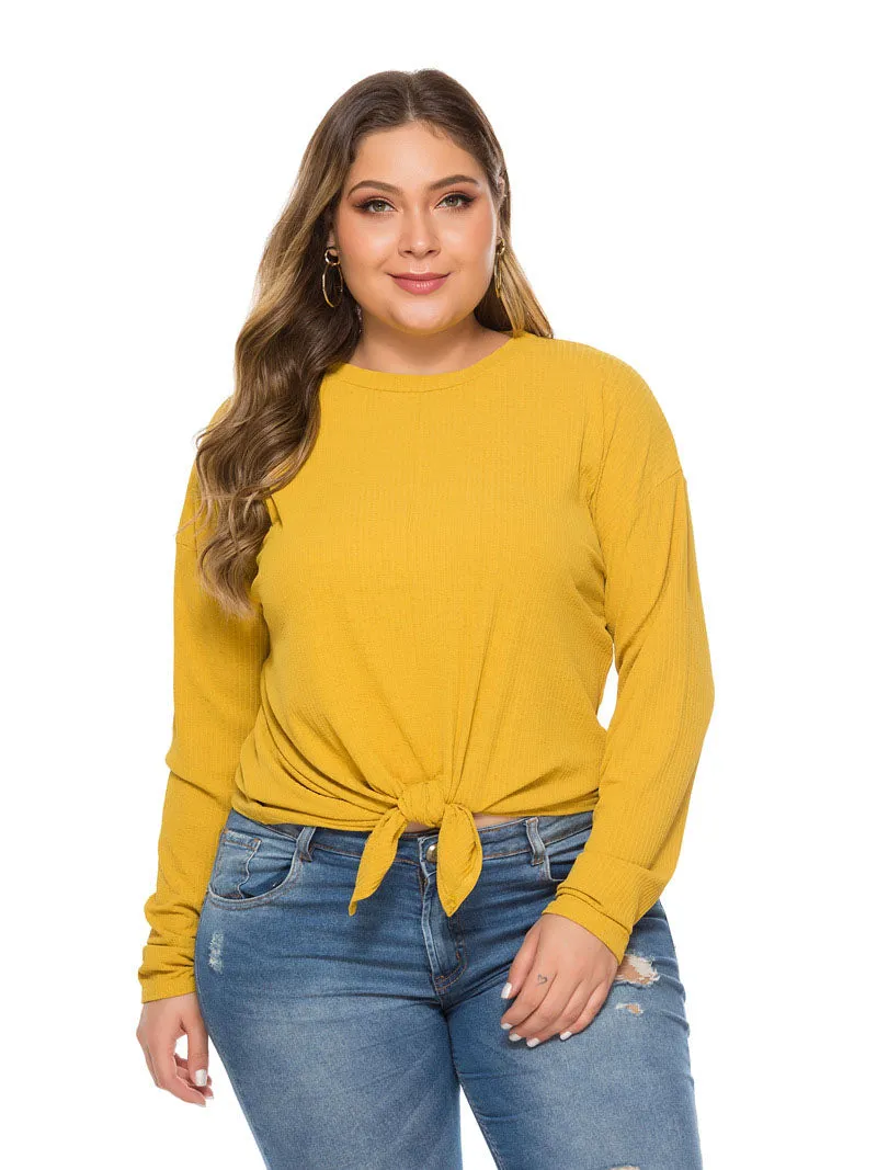 Autumn Hem with Solid Long-sleeved Loose Knit Top