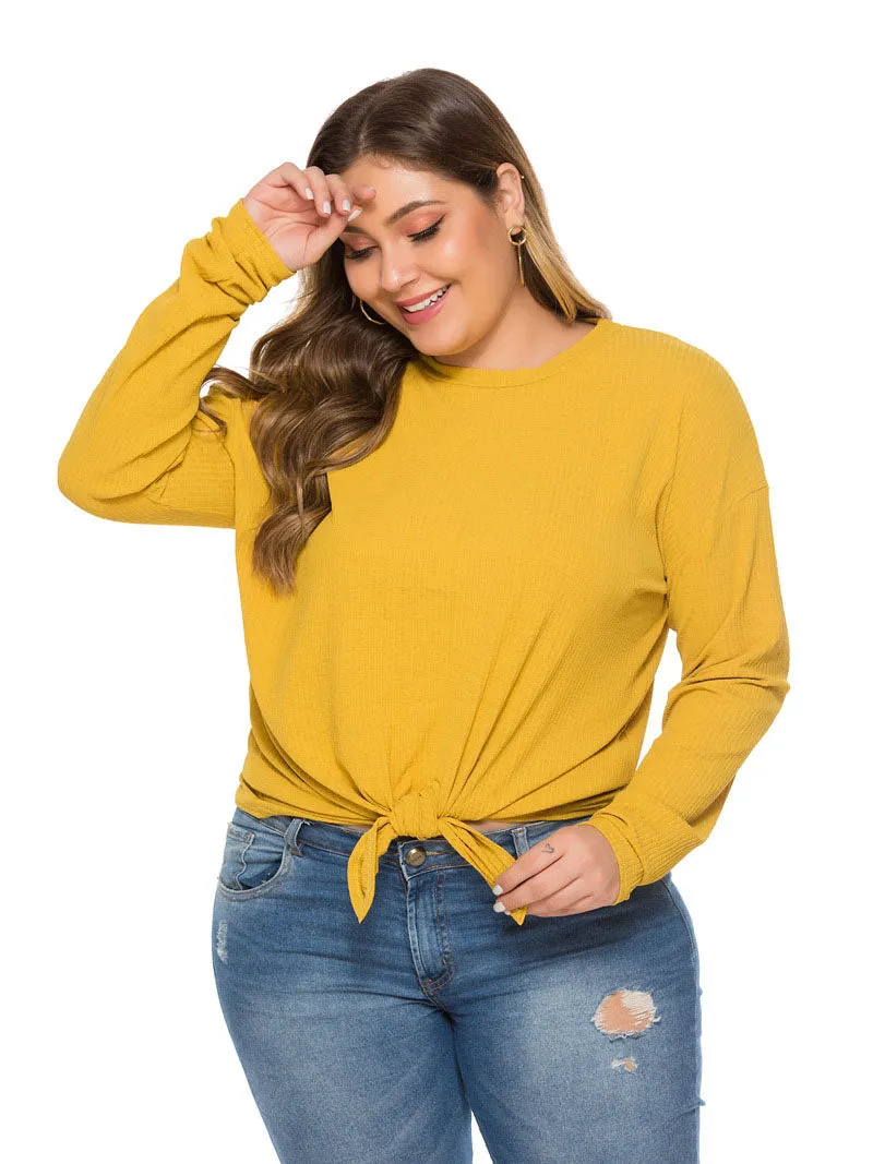 Autumn Hem with Solid Long-sleeved Loose Knit Top