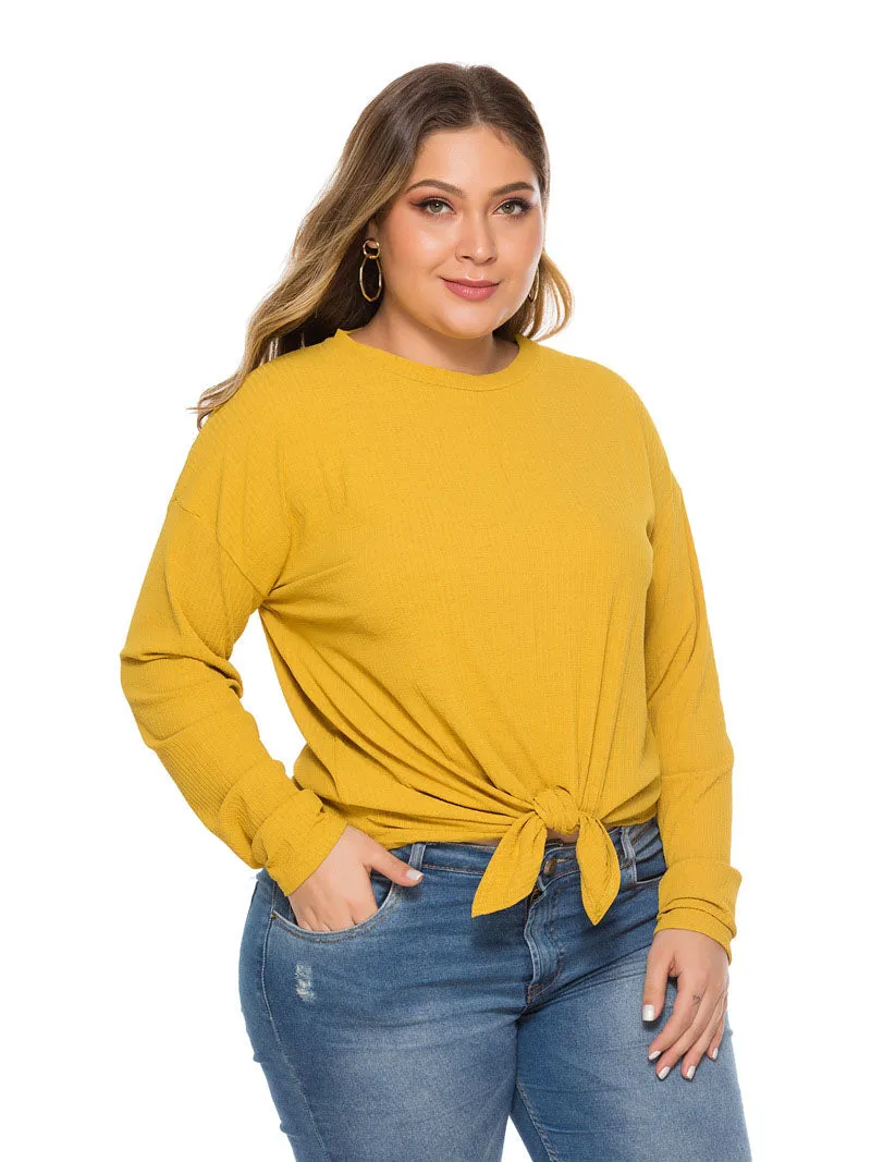 Autumn Hem with Solid Long-sleeved Loose Knit Top