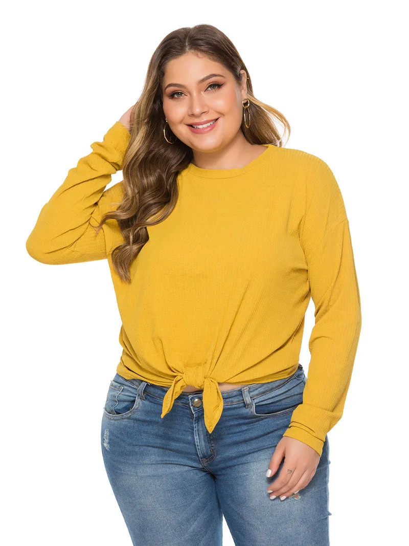 Autumn Hem with Solid Long-sleeved Loose Knit Top
