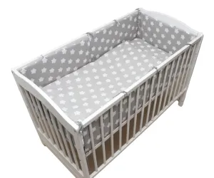 Baby Bedding Set 5pc 140x70cm All-round Bumper Fit Cot bed 100% Cotton Big White On Grey