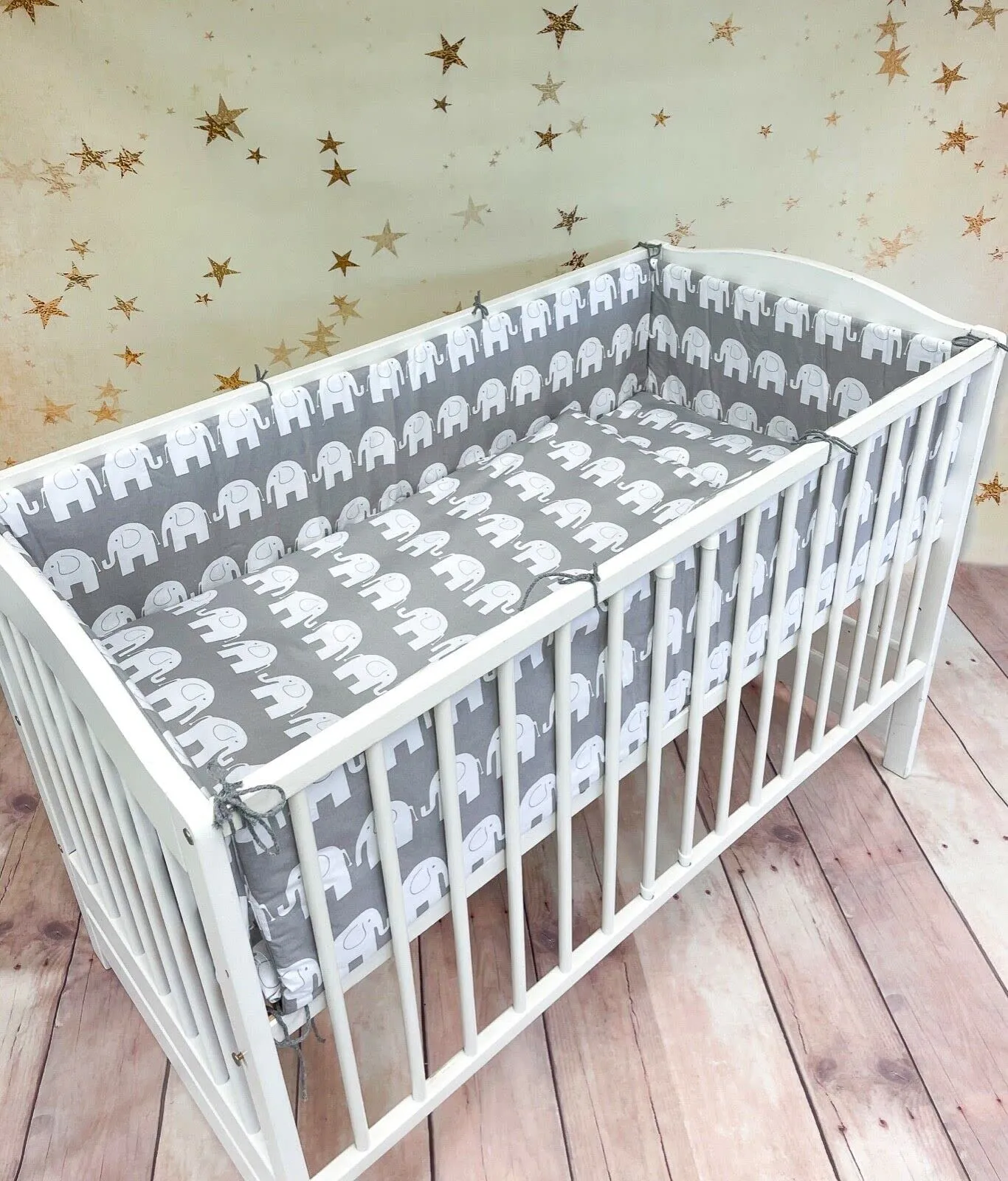 Baby Bedding Set 5pc 140x70cm All-round Bumper Fit Cot bed 100% Cotton Elephants Grey