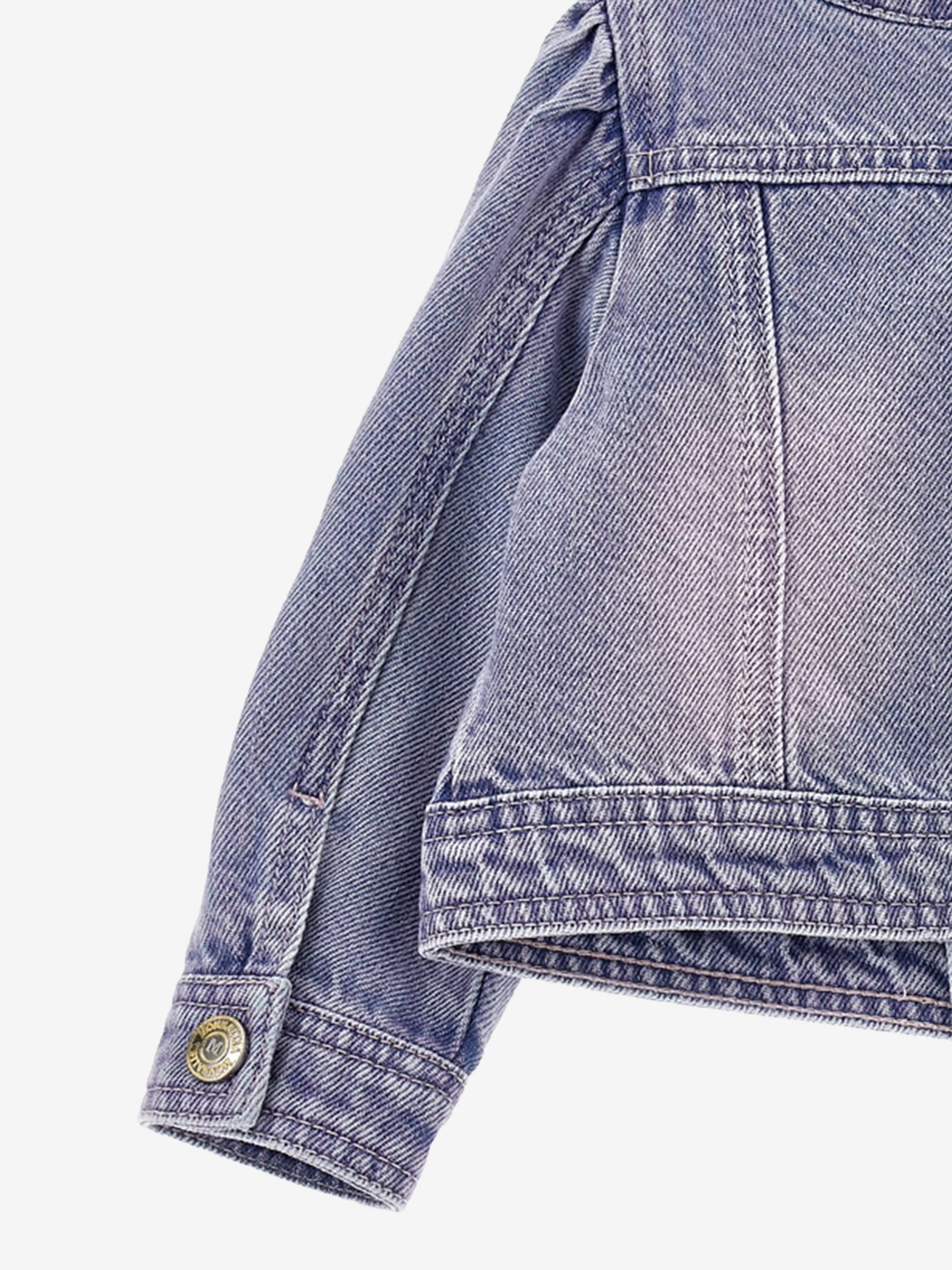 Baby Girls Rose Fleece Denim Jacket in Blue