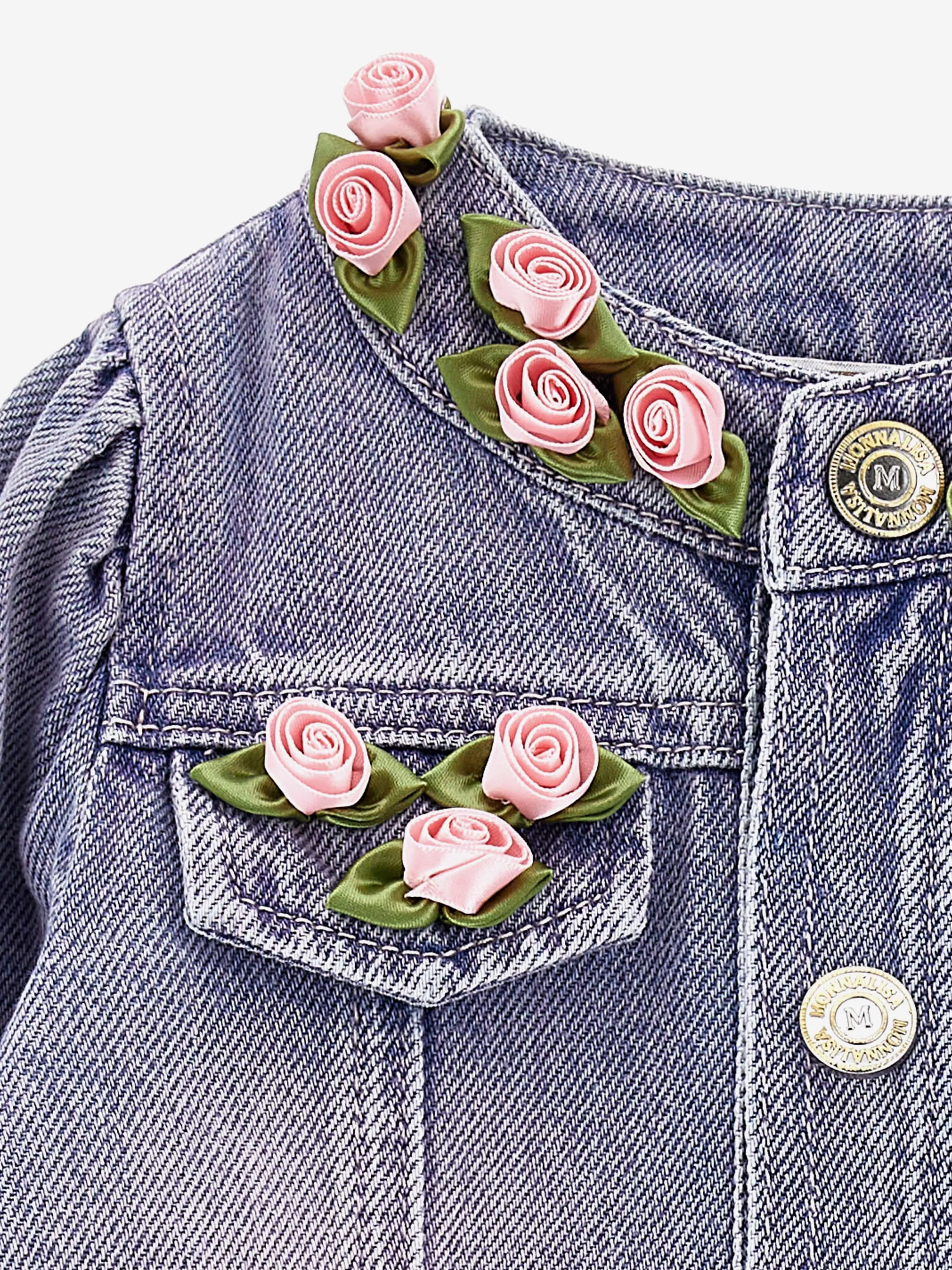 Baby Girls Rose Fleece Denim Jacket in Blue