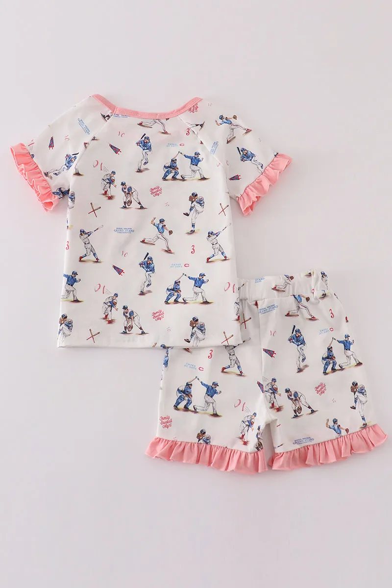 Baseball Print Girl Pajam Set