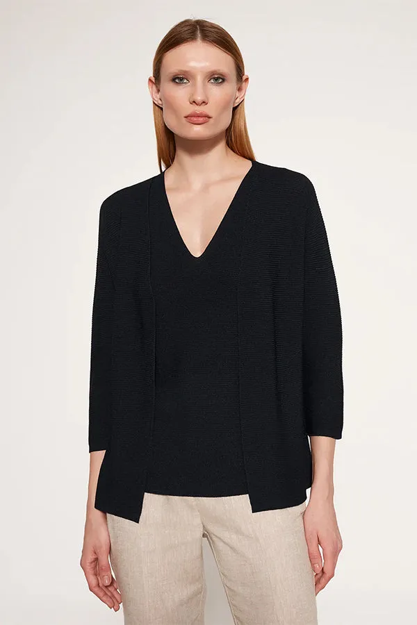 BLACK BASIC 3/4 SLEEVE CARDIGAN