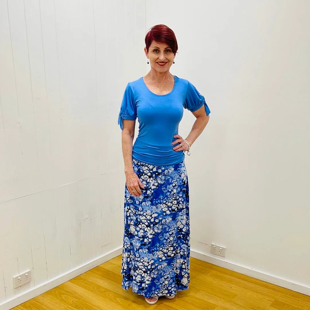 Blue Bubble Print Long Classic Aline Skirt