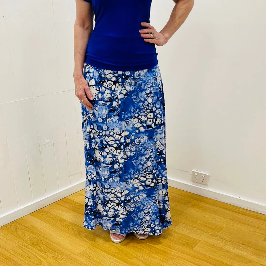 Blue Bubble Print Long Classic Aline Skirt