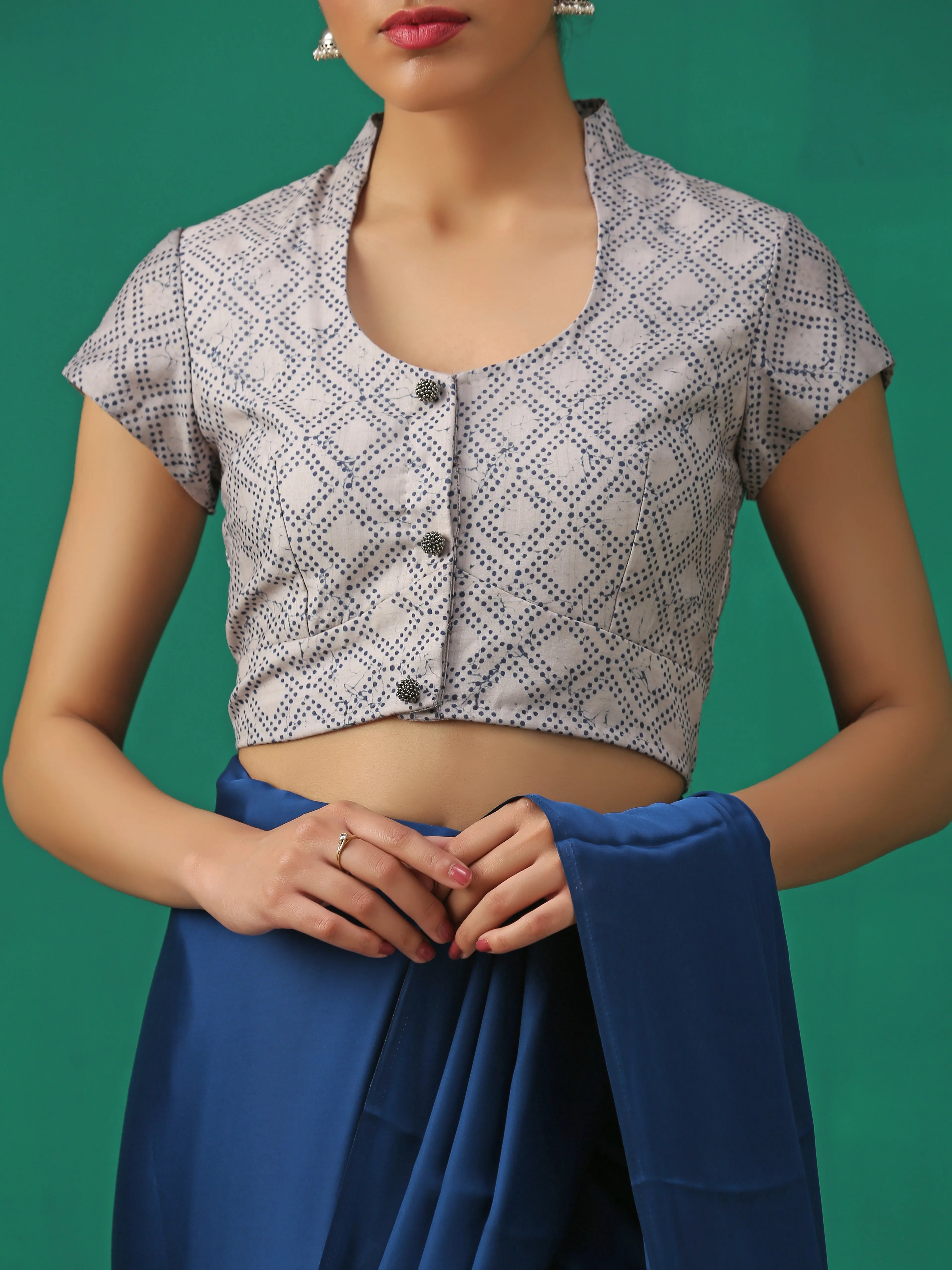 Blue Marble Print Cap Sleeve Blouse