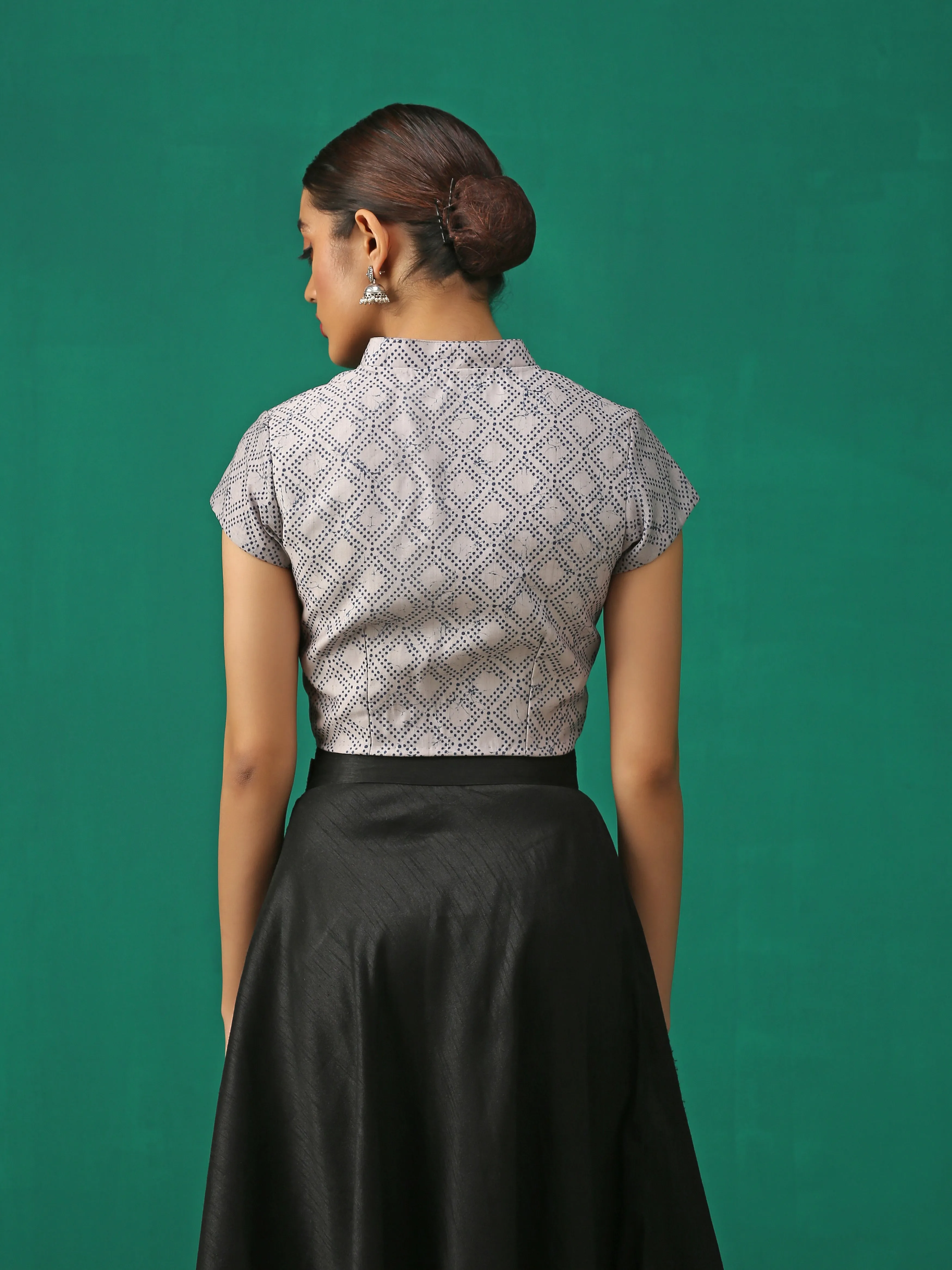 Blue Marble Print Cap Sleeve Blouse