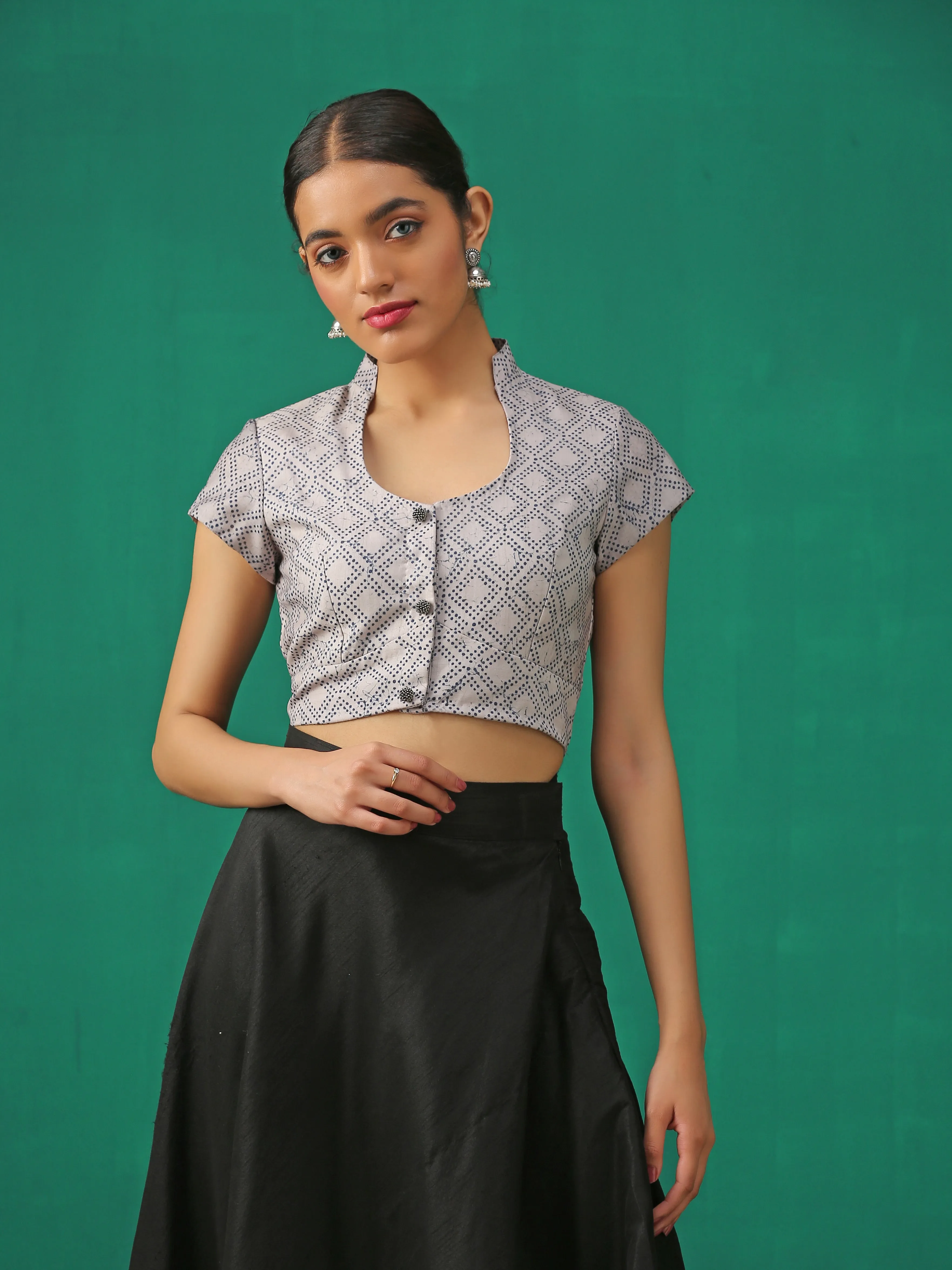 Blue Marble Print Cap Sleeve Blouse