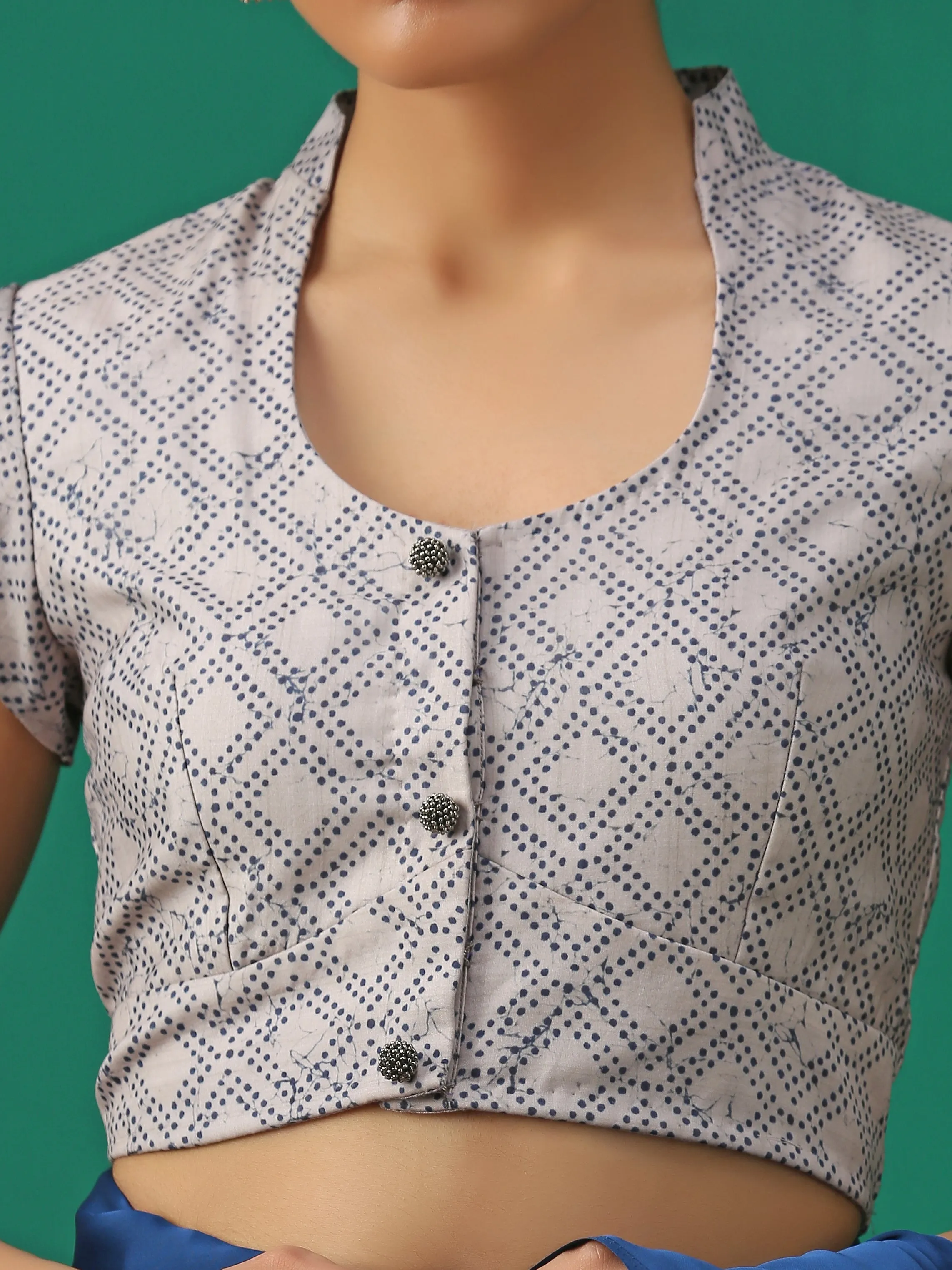 Blue Marble Print Cap Sleeve Blouse