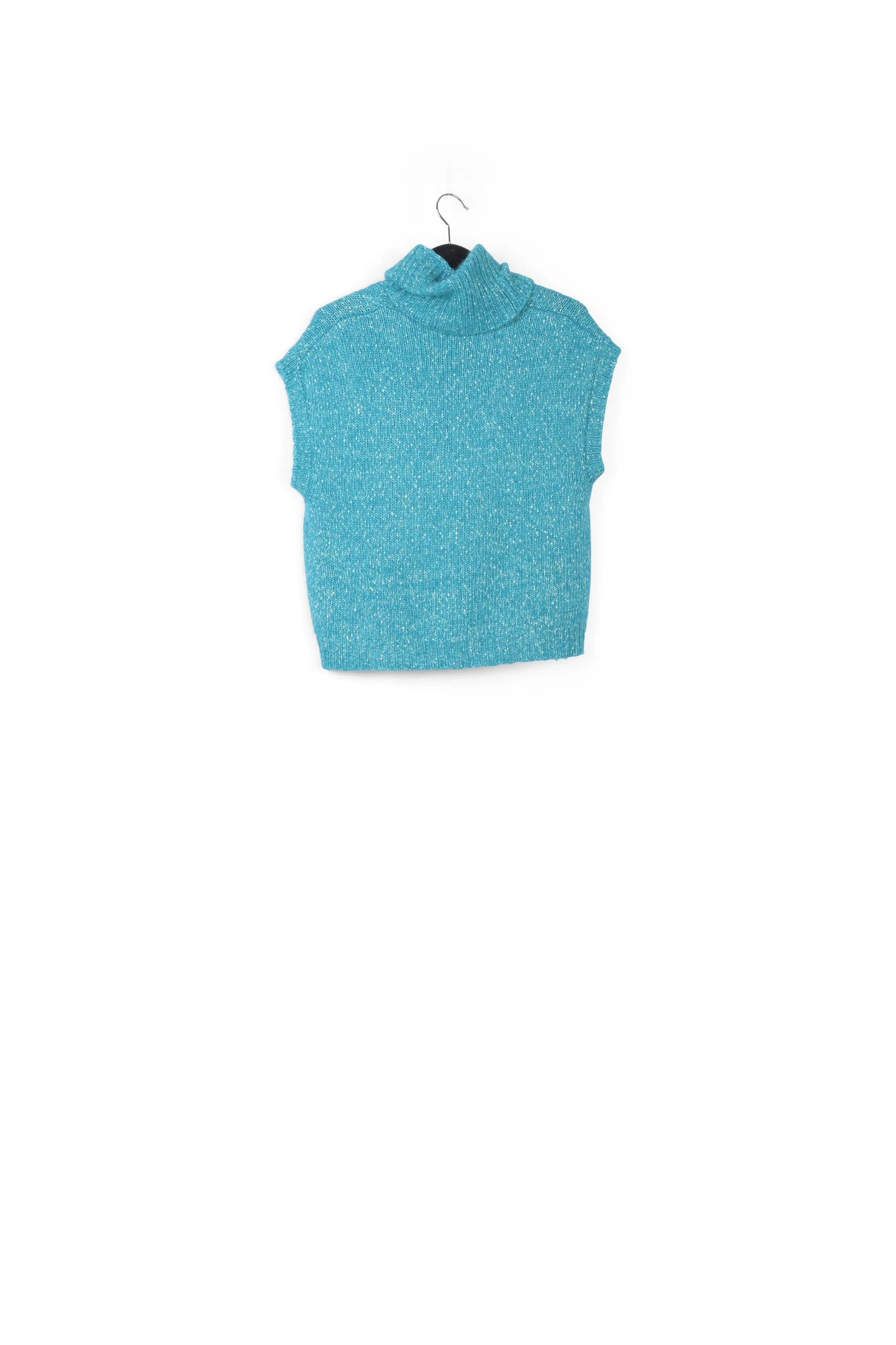 Blue mélange sleeveless sweater with separate collar