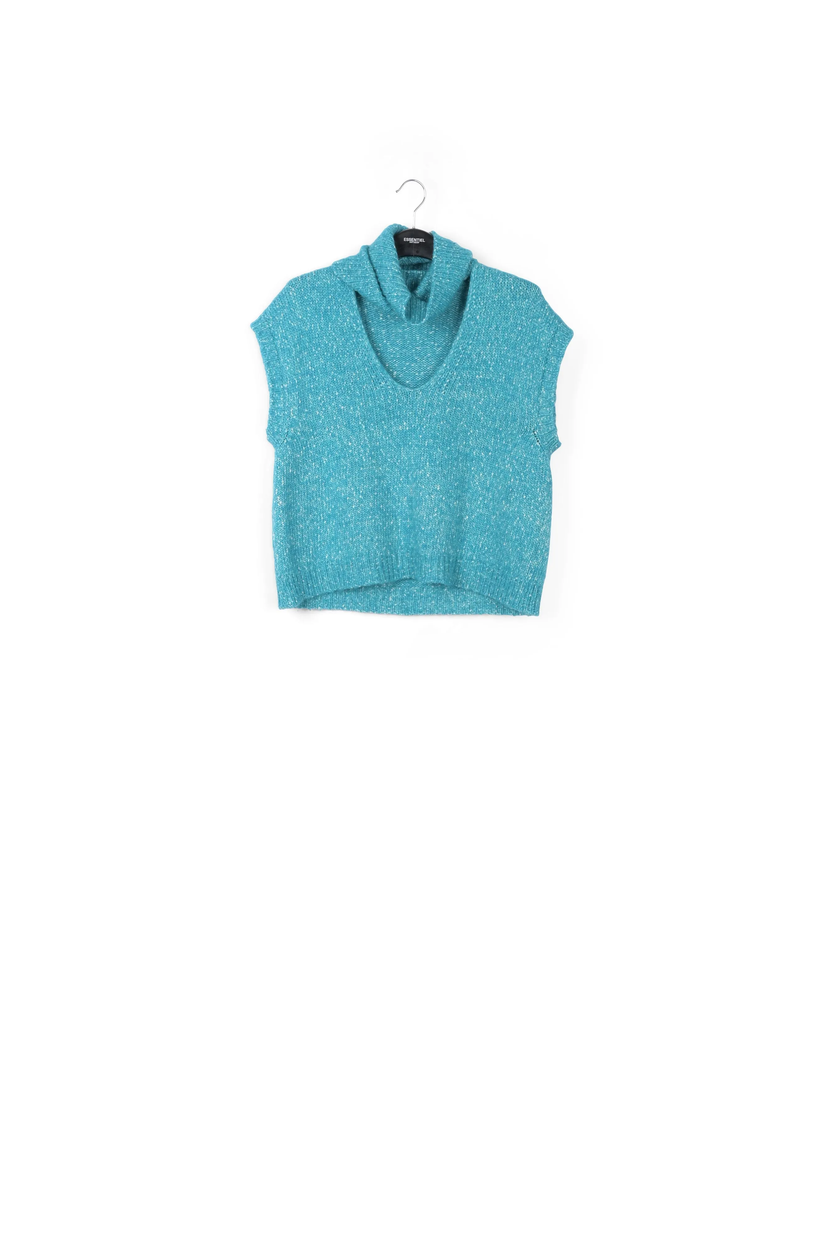 Blue mélange sleeveless sweater with separate collar
