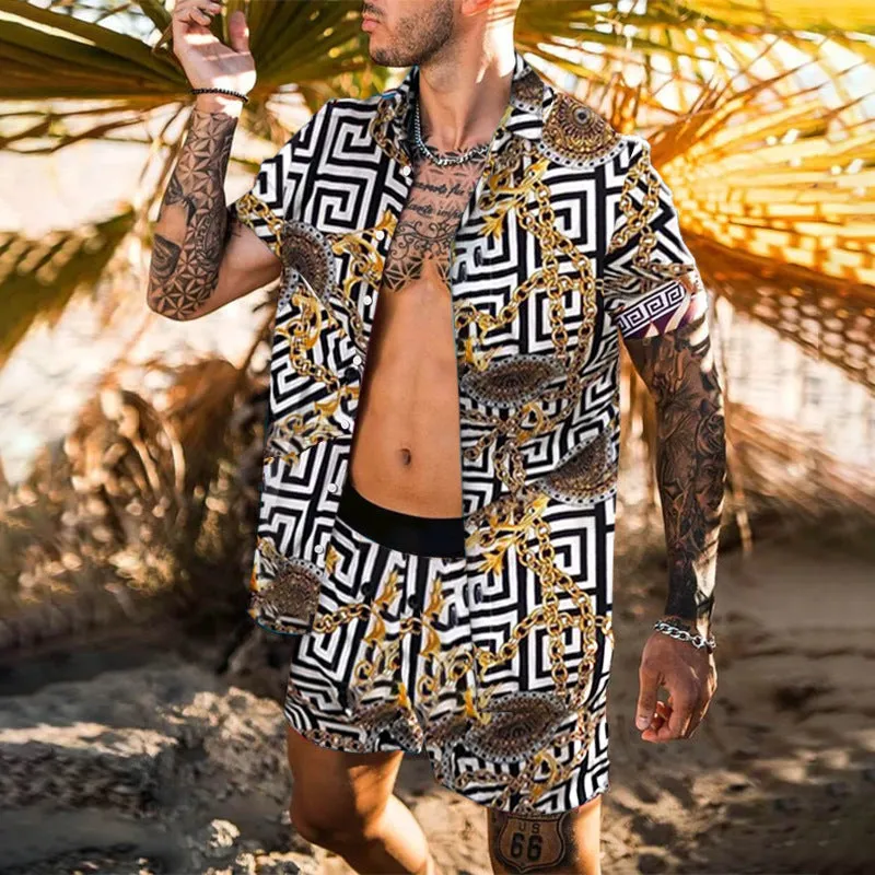Breathable Lapel Short Sleeve Hawaiian Sets