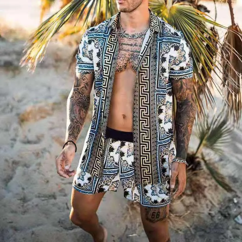 Breathable Lapel Short Sleeve Hawaiian Sets