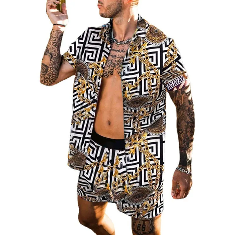 Breathable Lapel Short Sleeve Hawaiian Sets
