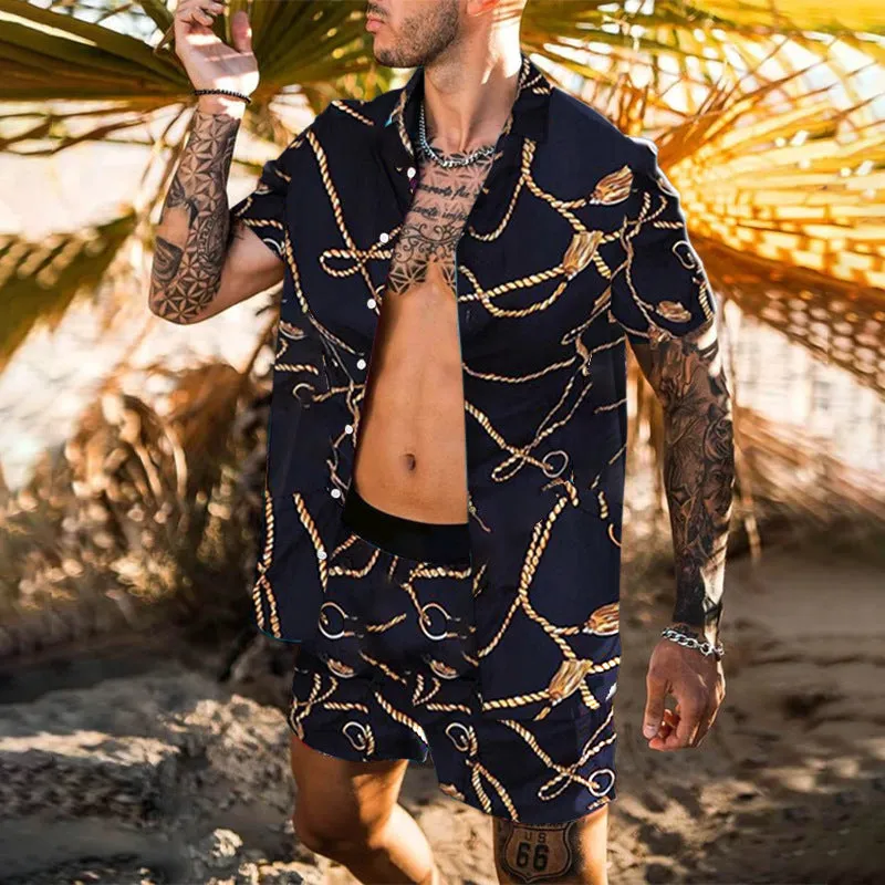 Breathable Lapel Short Sleeve Hawaiian Sets