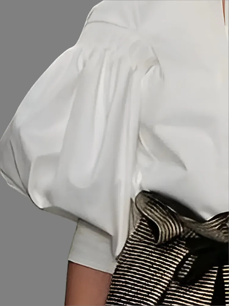 Button Top Puff Sleeve Blouse