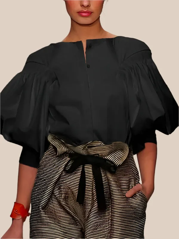 Button Top Puff Sleeve Blouse
