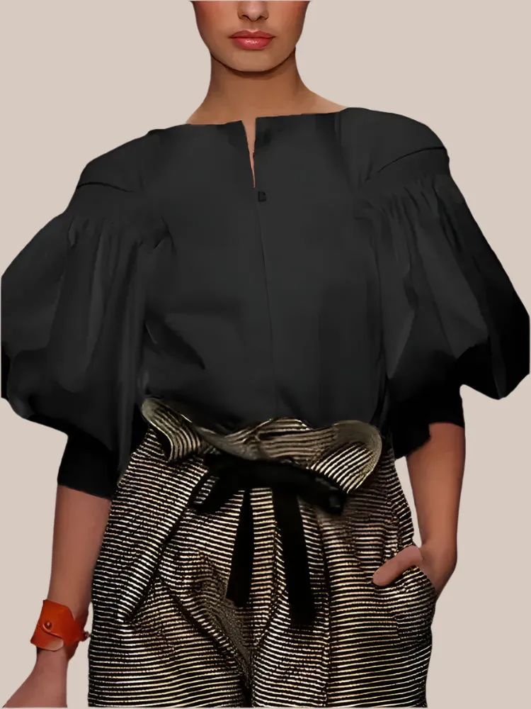 Button Top Puff Sleeve Blouse