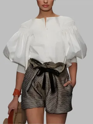 Button Top Puff Sleeve Blouse