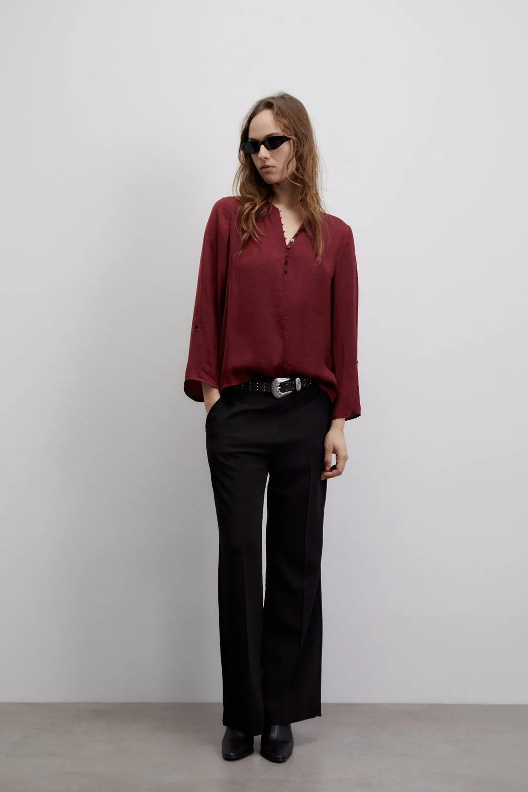 Buttons loose-fit blouse - Burgundy